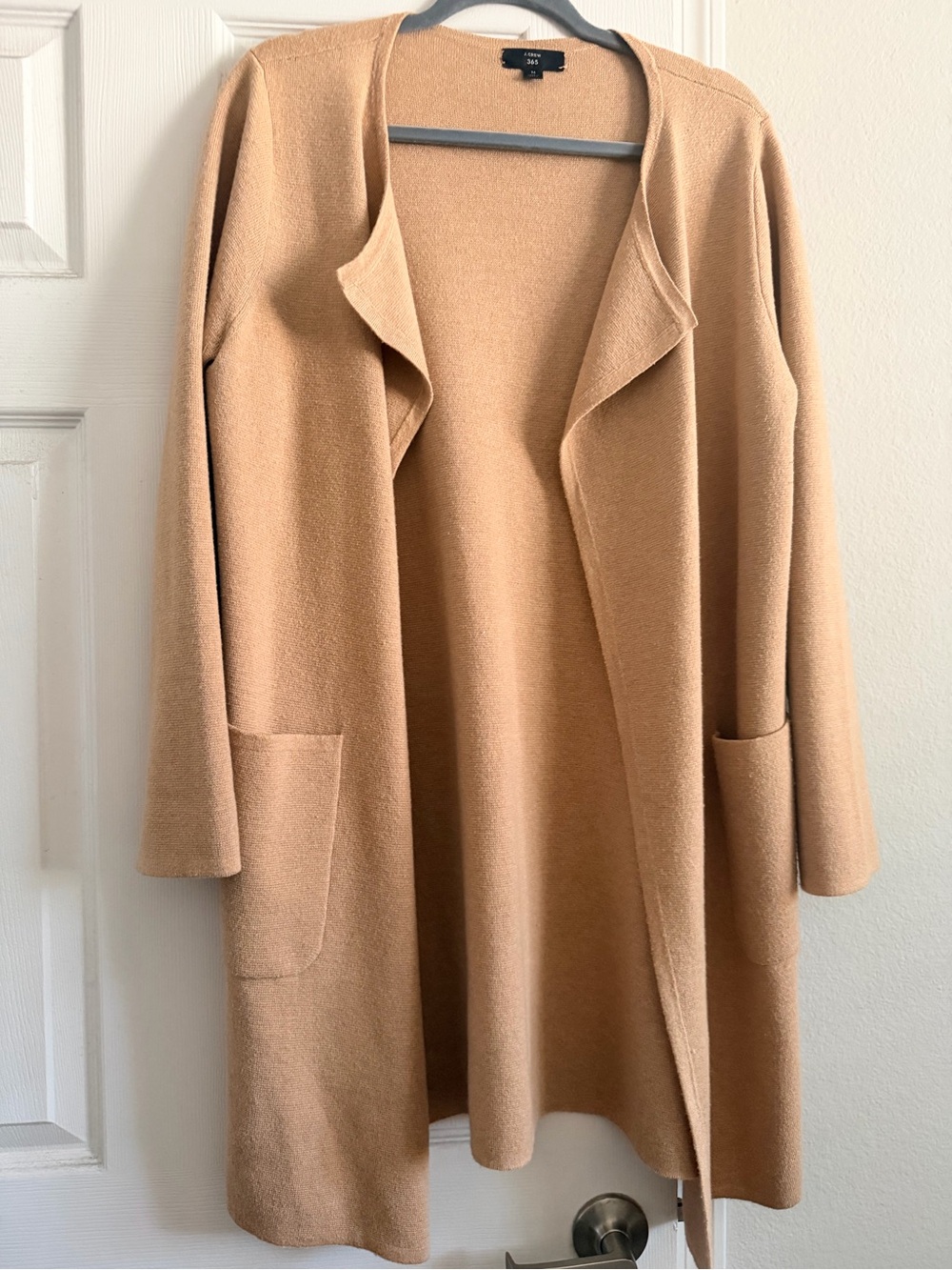 J.Crew Juliette Collarless Sweater Blazer Long Cardigan in Camel - Picture 6 of 7